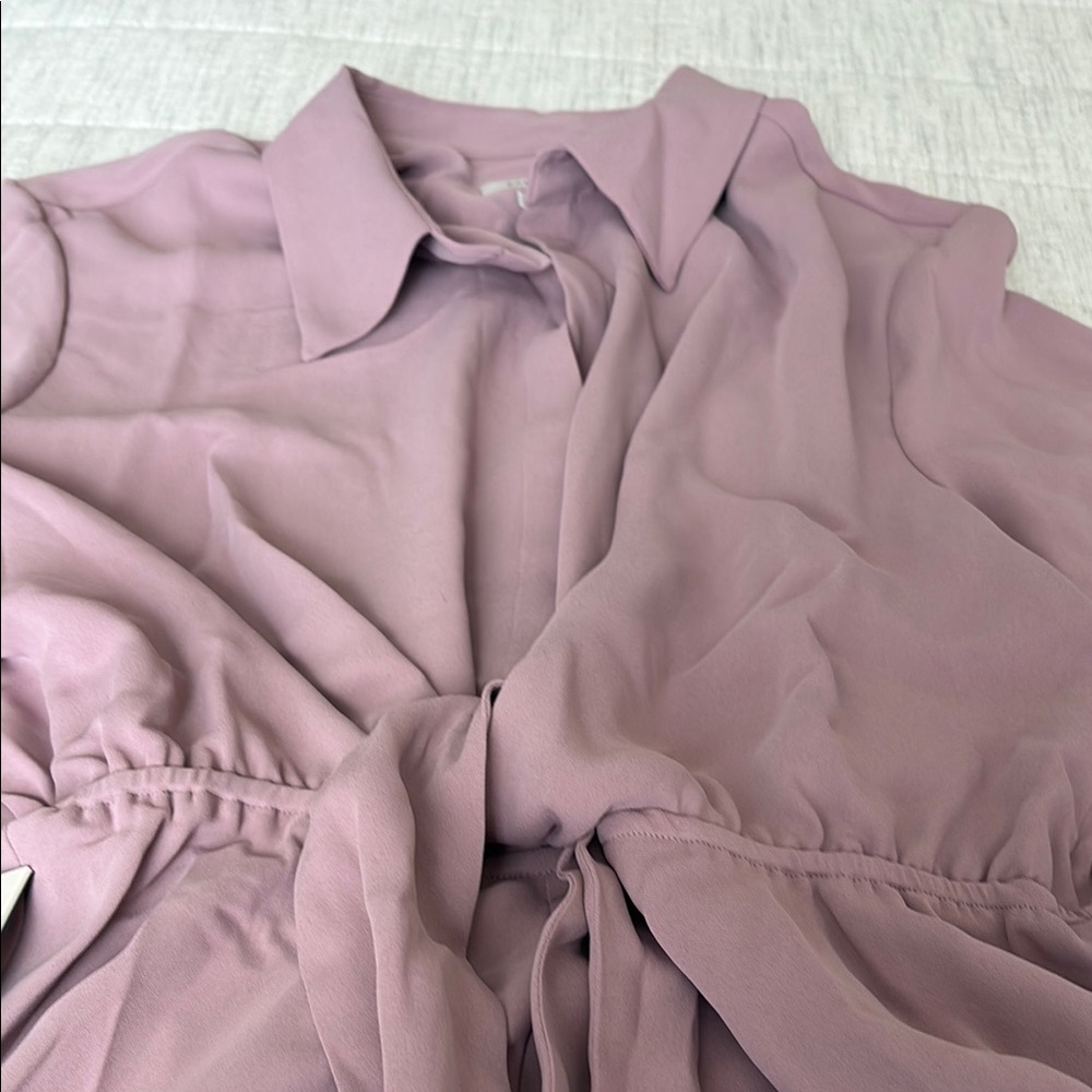 Aritzia Pink Puff Sleeve Blouse with Notched Collar